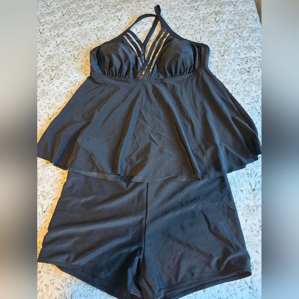Black Halter Swim Tankini with Shorts
